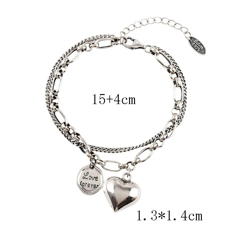 

1Pcs Punk Silver Color Double Layer Chain Bracelet Female Bohemian Vintage Love Letter Heart Bracelet Jewelry Girl Party Gift