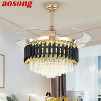 aosong new ceiling fan light invisible luxury crystal led lamp with remote control modern for home