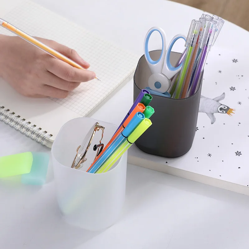 

Desktop Storage Box Transparent Pen Holder Frosted Oblique Insertion Stationery Tube Makeup Brush Lipstick Storage Tube 2020