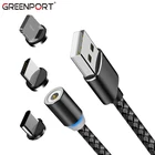 GREENPORT 1 м Магнитный Usb кабель для передачи данных со светодиодной мобильный телефон кабель для iPhone678 для Huawei Xiaomi Micro кабельType C Usb кабель для зарядки