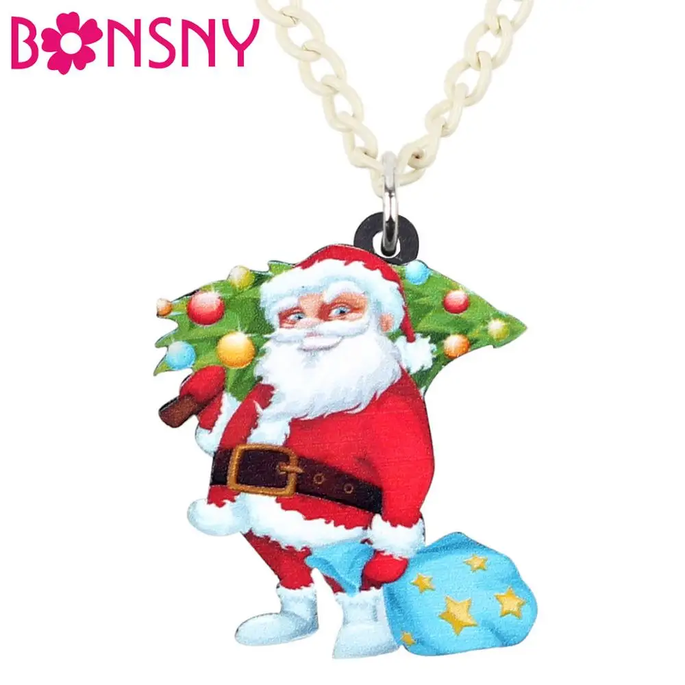 Bonsny Акриловая Рождественская елка Санта Клаус Подарочный мешок ожерелье чокер
