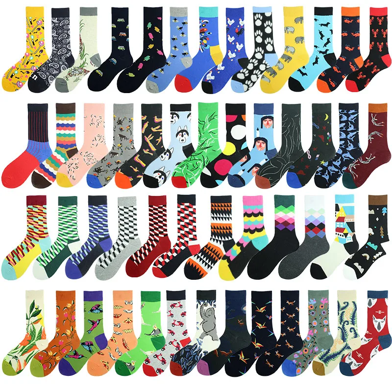 Для свадьбы из хлопка смешные мужские носки с цветочным рисунком птицы собаки