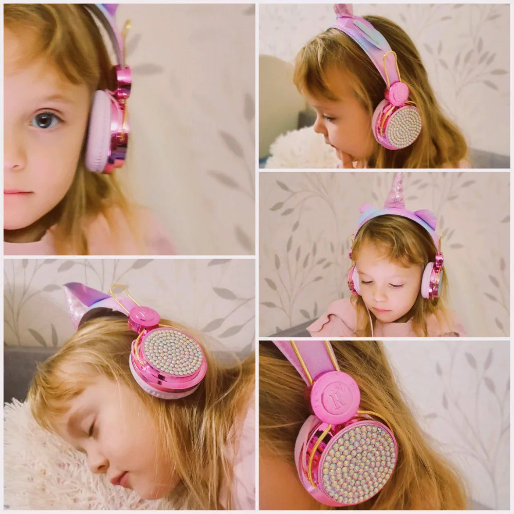 Funny Kids Headset Colorful Diamond Unicorn Headphones Music Stereo Wired Earphones With Gifts Box Christmas Brithday Gifts