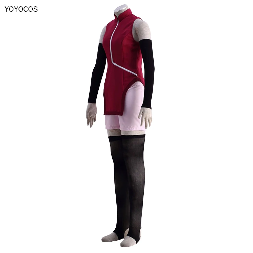 YOYOCOS BORUTO NARUTO Uchiha Sarada Cosplay Costume Women Cheongsam Anime Clothes +Sleeve Cover +Sock Suits For Christmas Party |