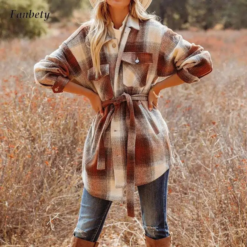 

Винтажный клетчатый пиджак с принтом, Модная элегантная однобортная куртка с отложным воротником, Дамская рубашка с длинным рукавом и пояс...