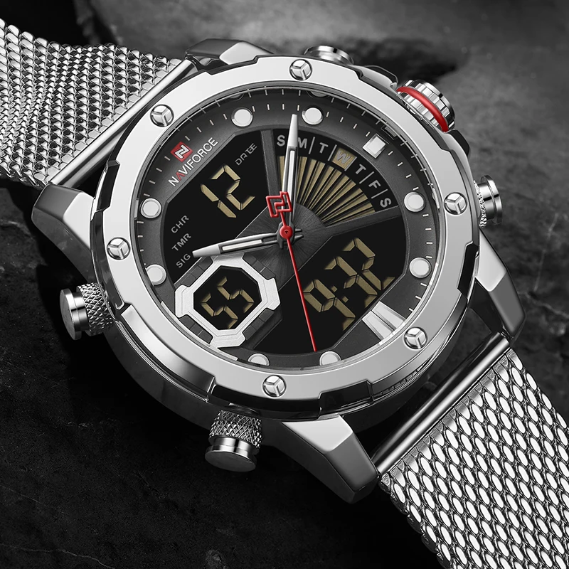 Роскошные мужские часы NAVIFORCE военный светодиодный цифровой спортивный ремешок
