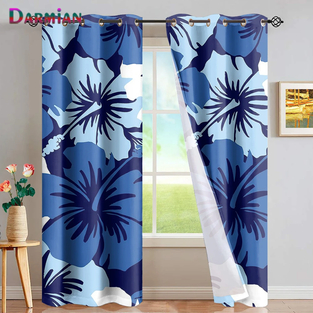 

DARMIAN Modern European Style Thermal Insulated Window Curtain Polynesian Hibiscus Flowers Pattern Full Light Blocking Draperies