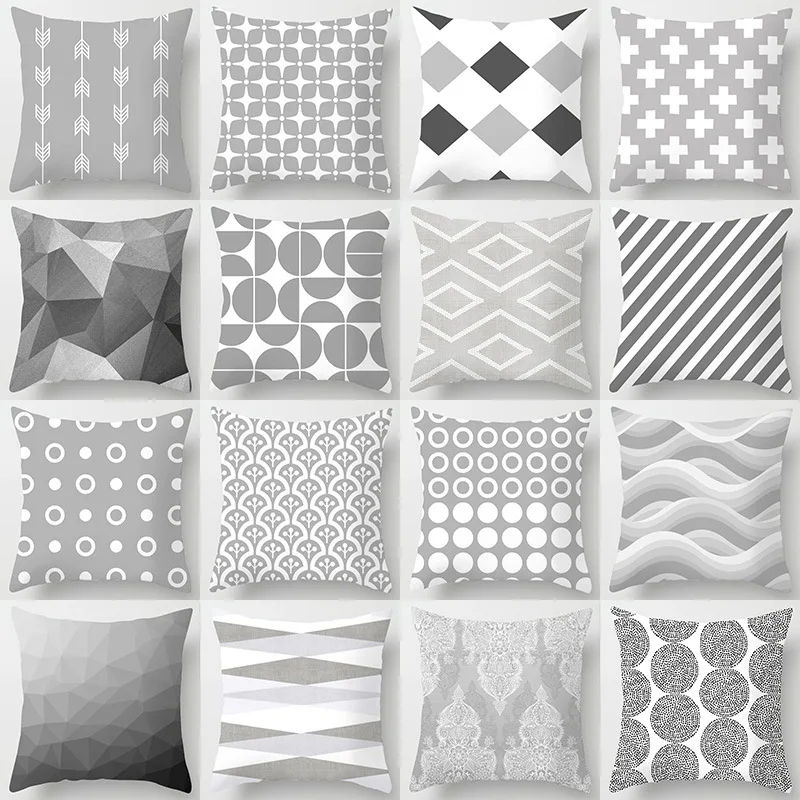 

2022 New Modern Grey Geometric Polyester Cushion Covers Simple Clean Living Room Decorative Home Sofa Throw Pillows Pillow Case