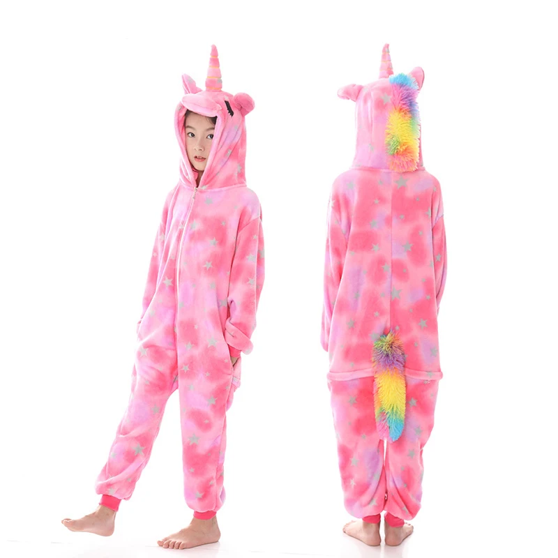 

Halloween Children kigurumi Anime Kids Costumes Cosplay Cartoon Animal Sleepwear Unicorn Winter Warm Hooded