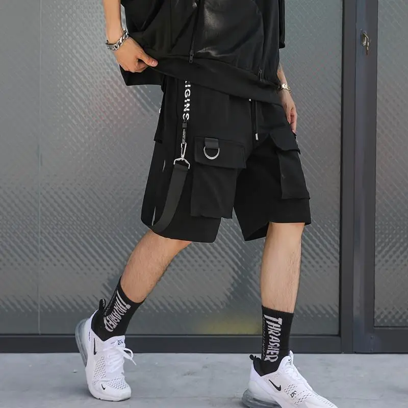 Men's Cargo Shorts Velcro Multi Bag Summer Techwear Harajuku Ins Streetwear Shorts Man Joggers Fashion Hip Hop Pants Baggy Capri images - 6