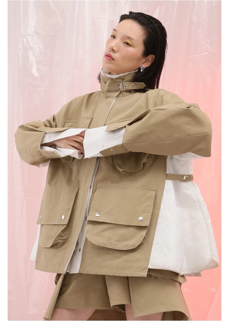 IRINAL06 FW коллекция негабаритных лоскутное стиль сафари женский плащ
