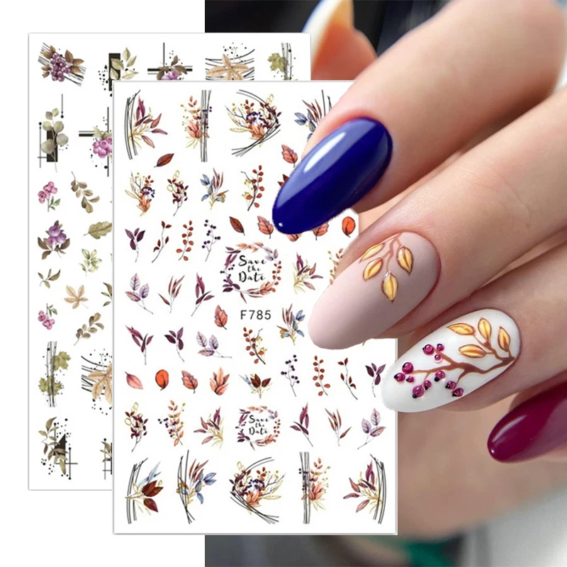 

Flowers Leaves Line 3D Nail Stickers Autumn Winter Maple Leaf Design Transfer Sliders Decals Christmas DIY Nail Art Decorations