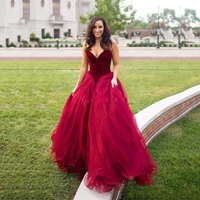 red velvet womens prom dresses sweetheart sleeveless tulle long formal evening gown celebrity dress plus size