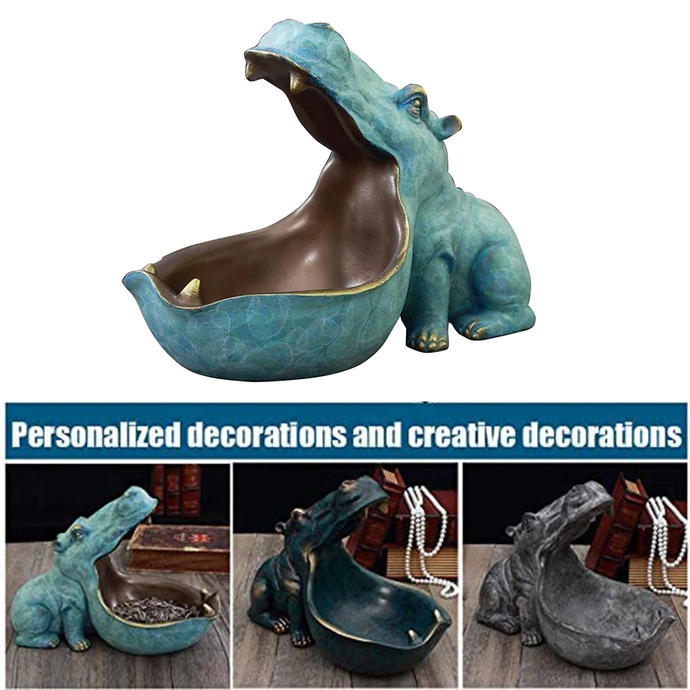 

22cm Resin Hippo Figurines Keychain Desktop Decoration Home Accessories Porch Remote Control Storage Animal Ornament Gift
