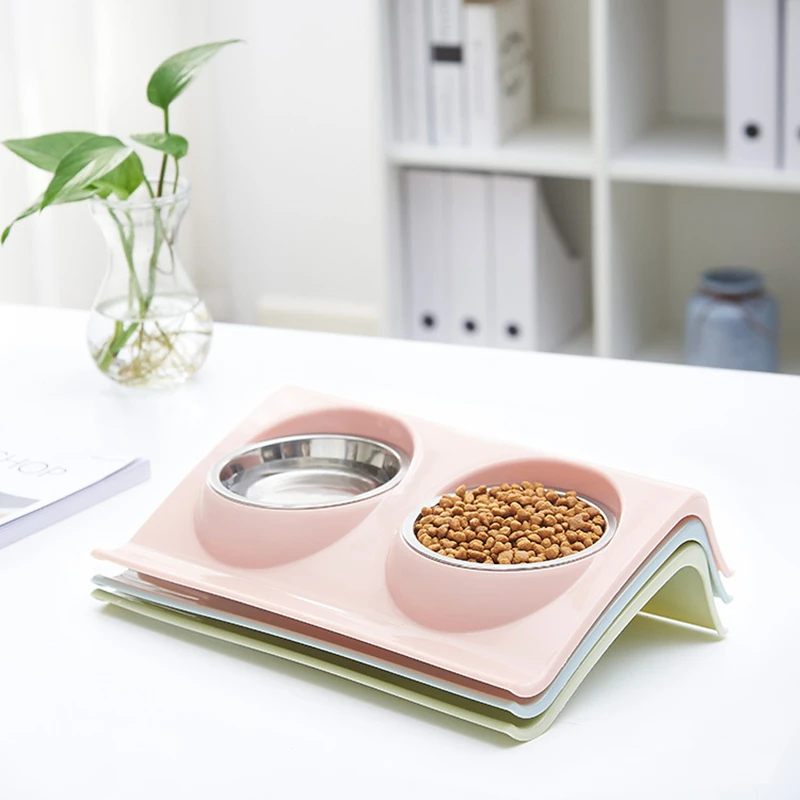 

Pet Bowls Pet Food Water Feeder Double Stainless Steel Bowls Splash-Proof Cat Drinking Feeding Dog Accessories