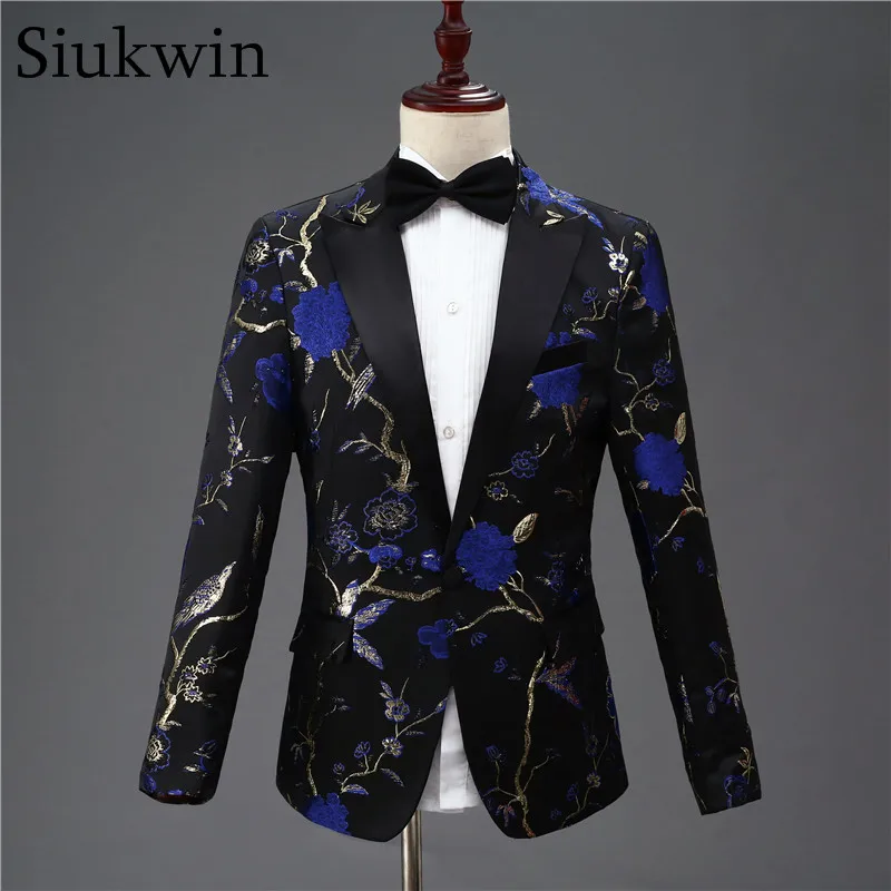 Siukwin черный и синий Блейзер Masculino цветочный летний мужские костюмы жакеты