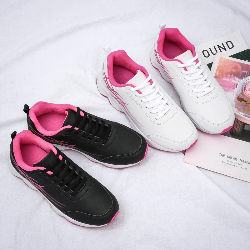 

2020 New Sports Shoes All-match Non-slip Casual Shoes Leather Running Shoes Female Students Light Travel Shoes