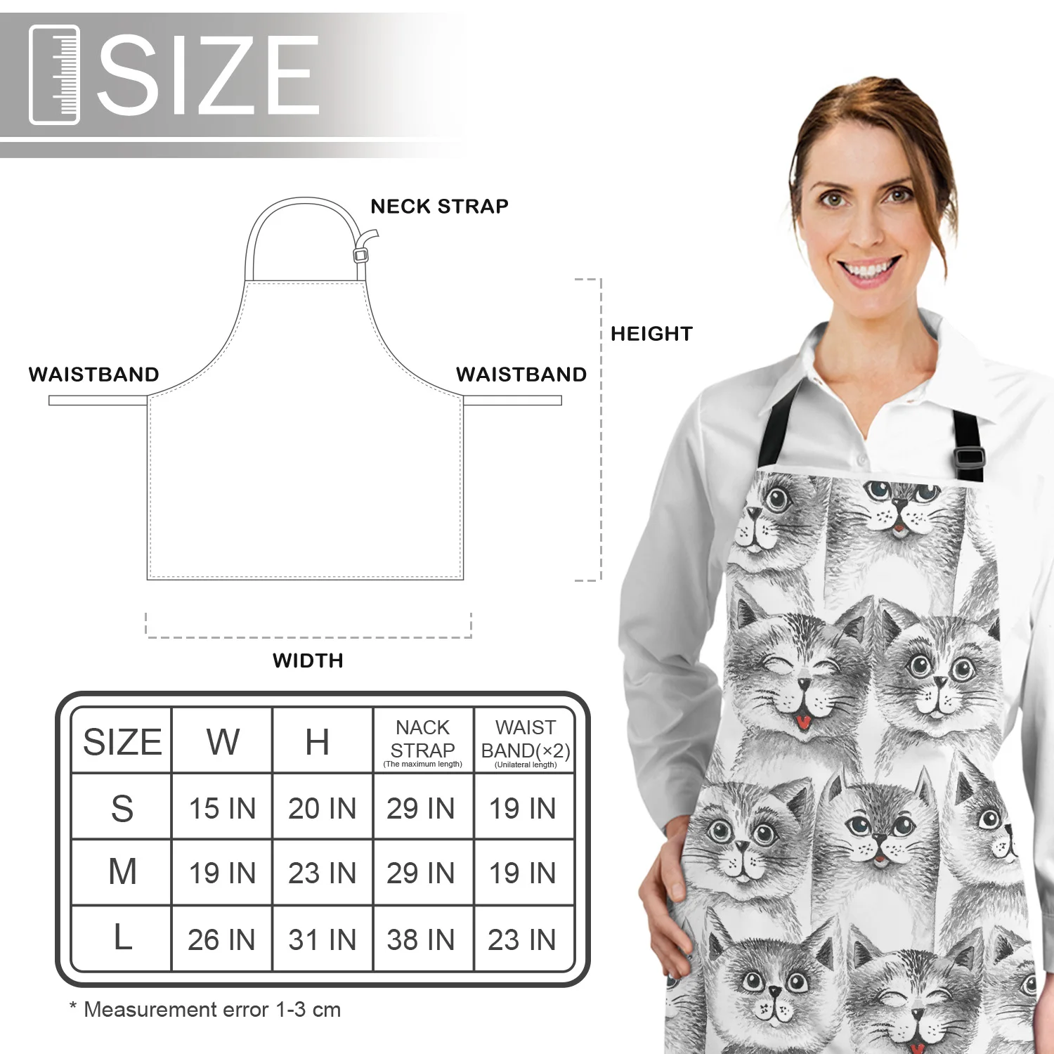 Tophome Кухонный Фартук мультяшный забавный кот Черный Белый Регулируемый без