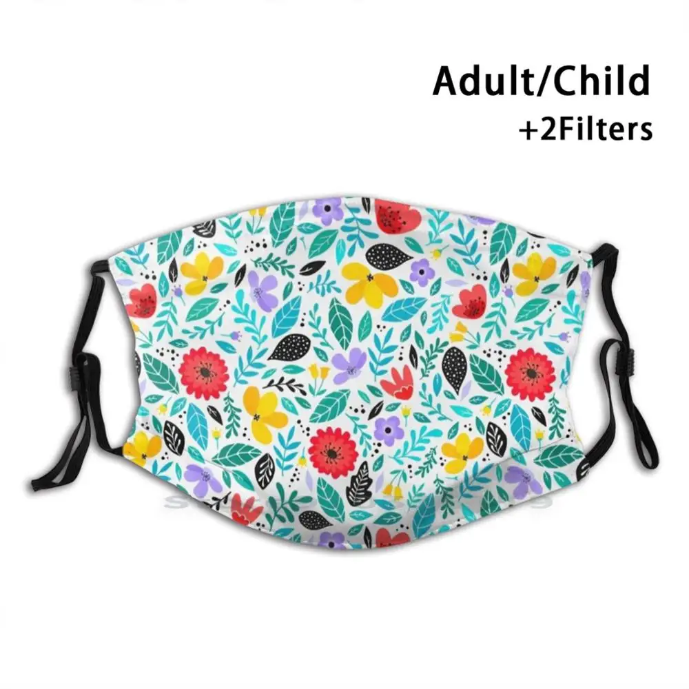 

Colourful Flowers On White Background Pattern Reusable Mouth Face Mask With Filters Kids Flowers Colorful Beautiful Stylish