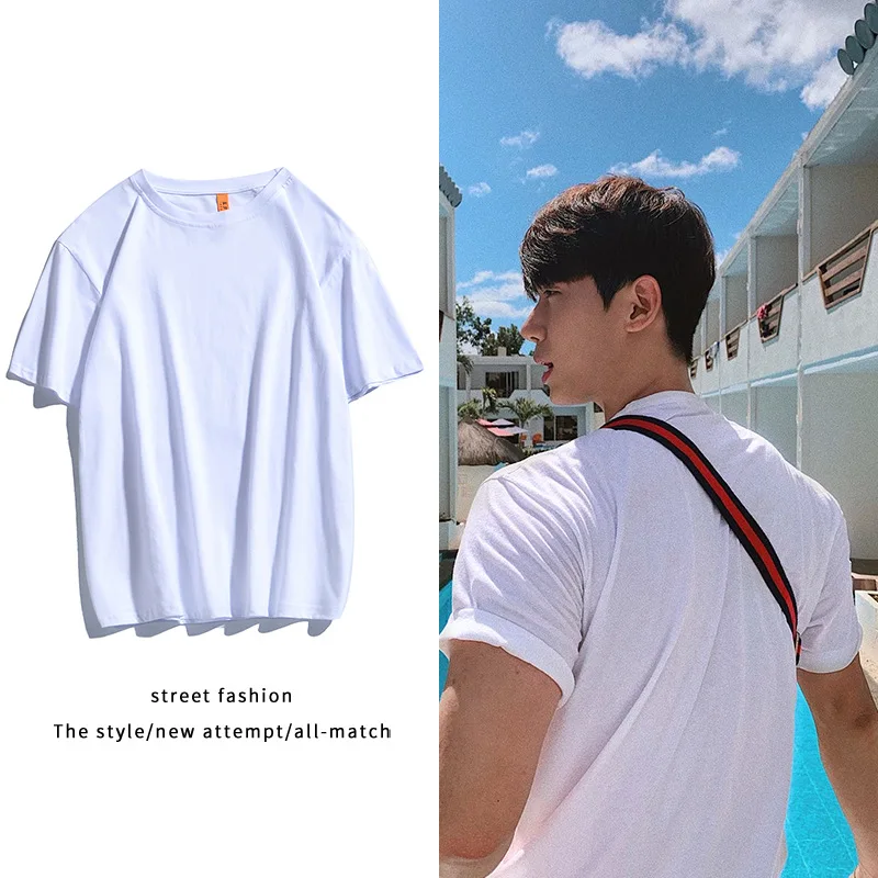 

Summer New Cotton Men Casual Joker T Shirts Fashion Solid Color Loose Short Sleeve Base T Shirt For Men Oversize Tee Shirt Homme