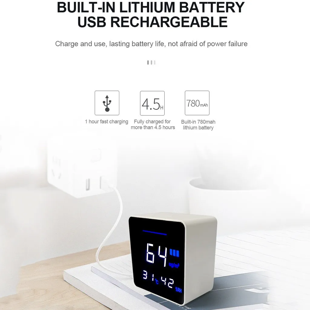 

PM2.5 Detector Temperature Humidity Monitoring Intelligent Discoloration Air Quality Detector Home Air Quality Monitor Office