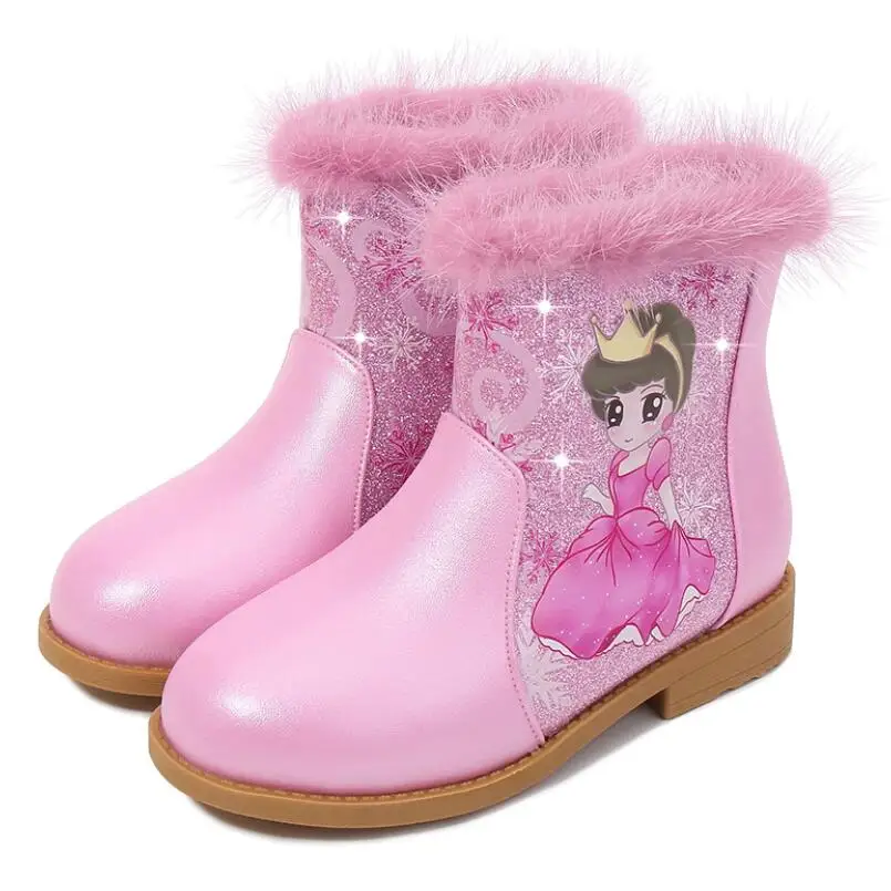 

New high quality Princess leather Boots Girls Mid Snow Boots Winter Martin boots for Plush Warm Shoes for girls kids Sport Shoes