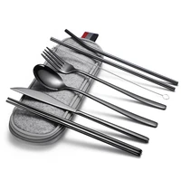8pcs stainless travel camping cutlery set straight bent drinking straw with case cleaning brush set coffee spoon metal reusable