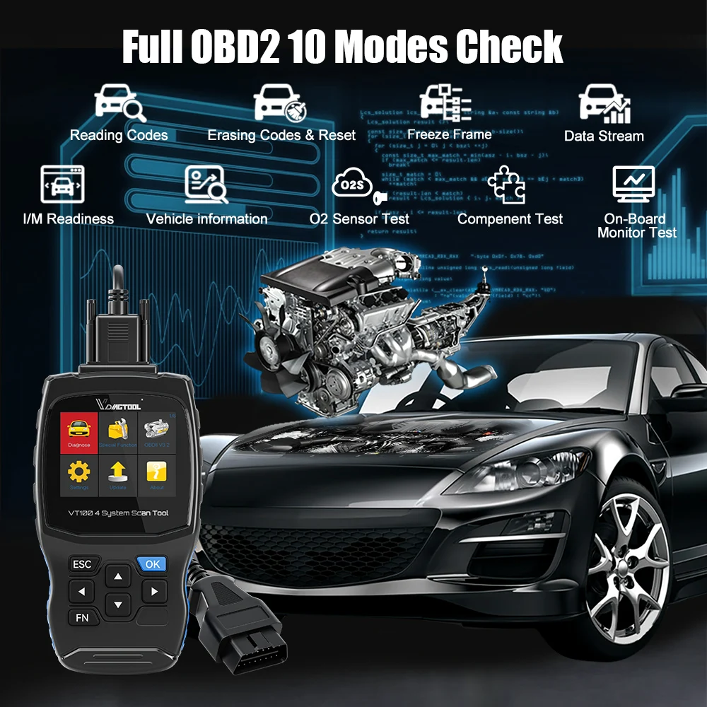 Диагностический сканер OBD2 диагностический VDIAGTOOL VT100 2022 для коробки передач ABS SRS