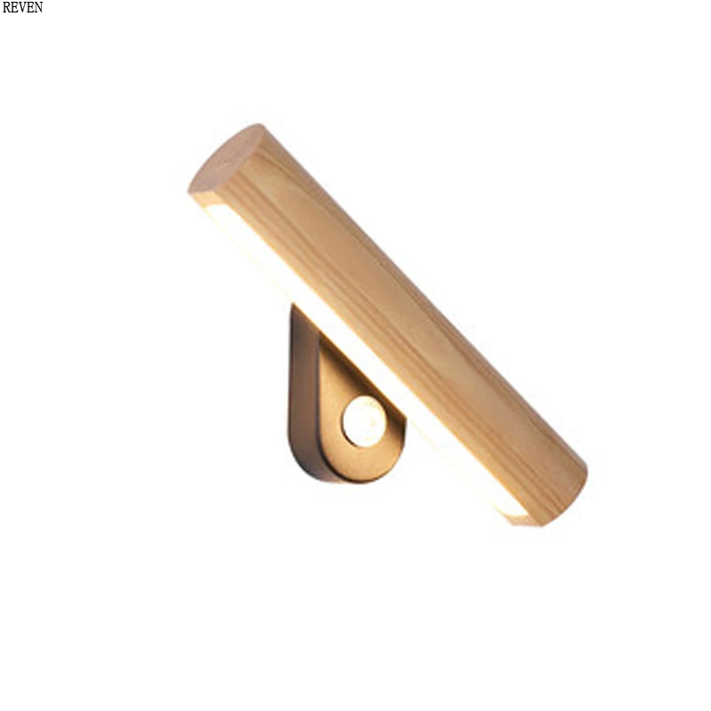 

Modern Solid Wood LED Wall Lamp Switch Rocker Arm Rotating Wall Lights Vintage Bedroom Bedside Lamp Creative Wall Lamp