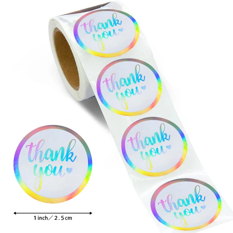 

1inch Laser Thank You Stickers for Small Business Holographic Silver Adhesive Labels for Bags Boxes Envelope Mail GIft 500PCS