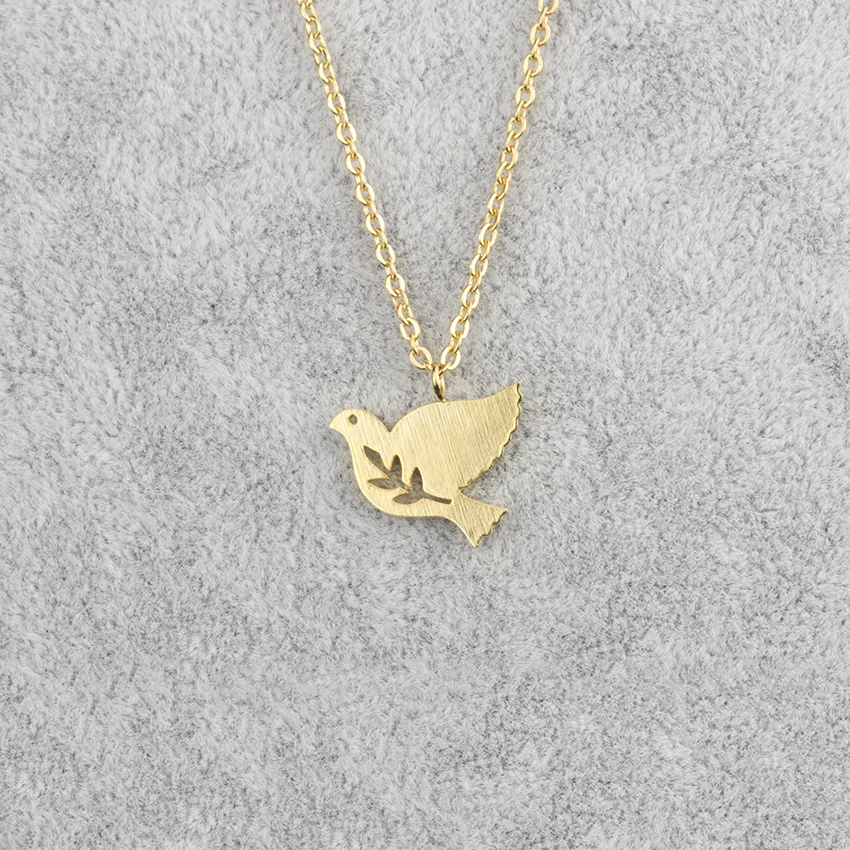 Оливковой ветки мира ожерелье с голубями для мужчин и женщин Цвет золотистый