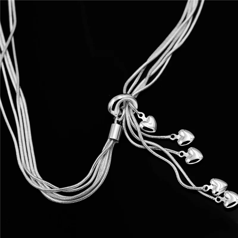 

Luxury 925 Sterling Silver Necklace Chain Long Tassel Pendant Five Star Necklace