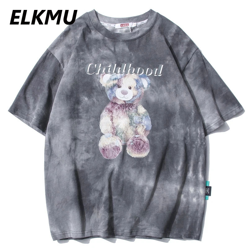 

Футболка ELKMU мужская с принтом медведя из мультфильма, уличная одежда, топ с коротким рукавом в стиле хип-хоп, хлопковая рубашка в стиле Хара...