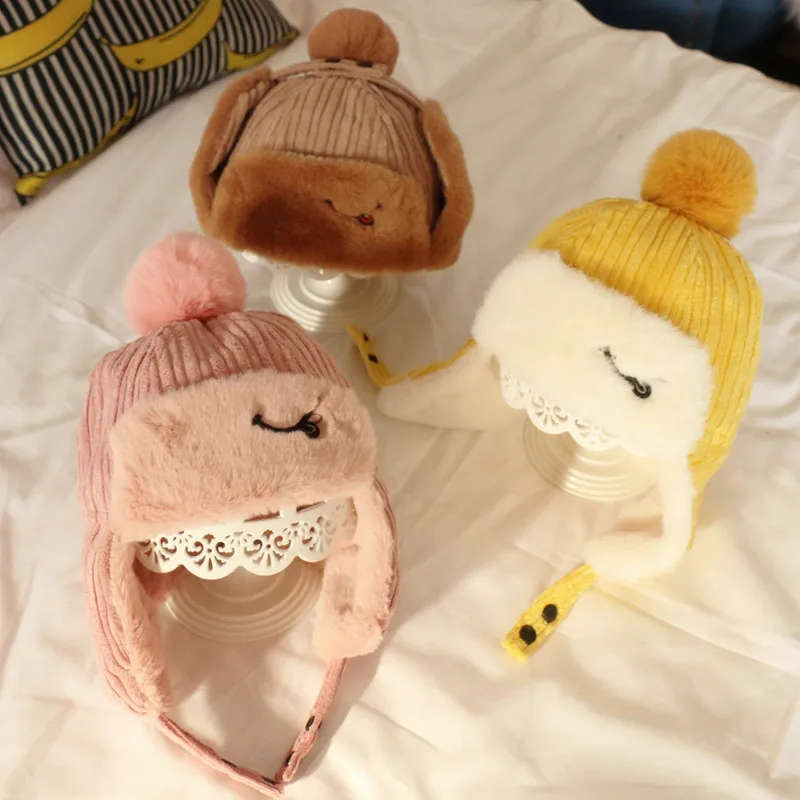 Детские зимние теплые шапки бомберы для детей вельветовые меховые утепленные с