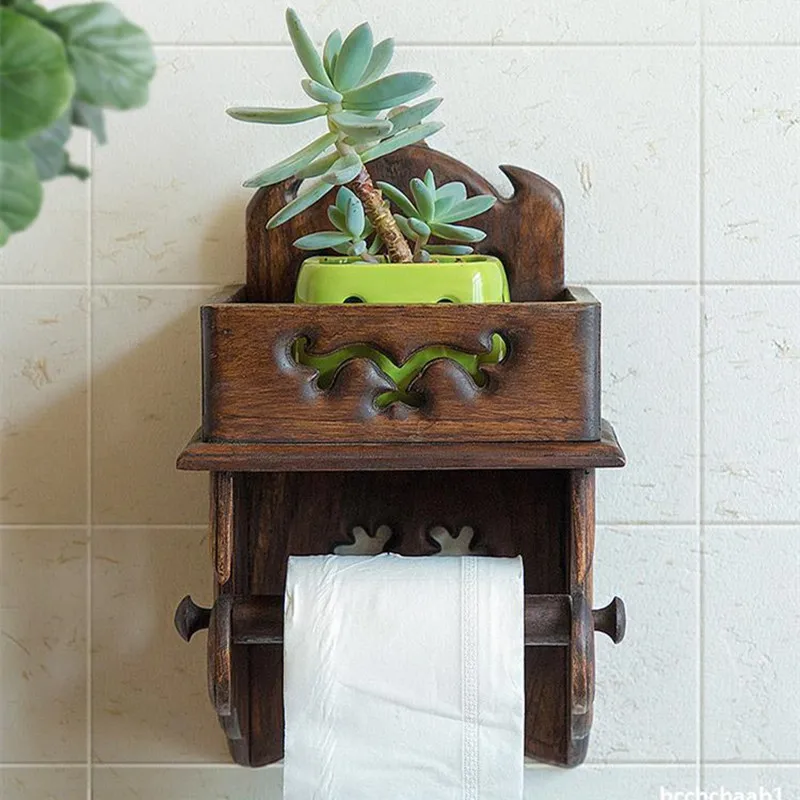 

Vintage Wood Paper Towel Rack Toilet Rack Tissue Box Bathroom Roll Holder Toilet Paper Holder Free of Punching Storage Rack