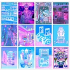 Набор для алмазной вышивки сделай сам, Постер в стиле вейпорвейв в стиле 80-х с рукояткой из аниме неоновая синяя девушка, вышивка крестиком, домашний декор