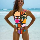 WeiYao 2021 женский рисунок в стиле поп-арт слитный купальник Женские бразильские стринги купальные костюмы Боди Пляжная одежда Монокини