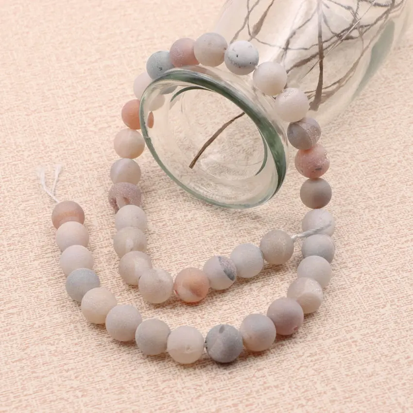 New Round Natural Geode Stone Agates DIY Necklace Bracelet Jewelry Making Polished Crystal Quartzs Loose Bead Mineral 15&quot A991 |