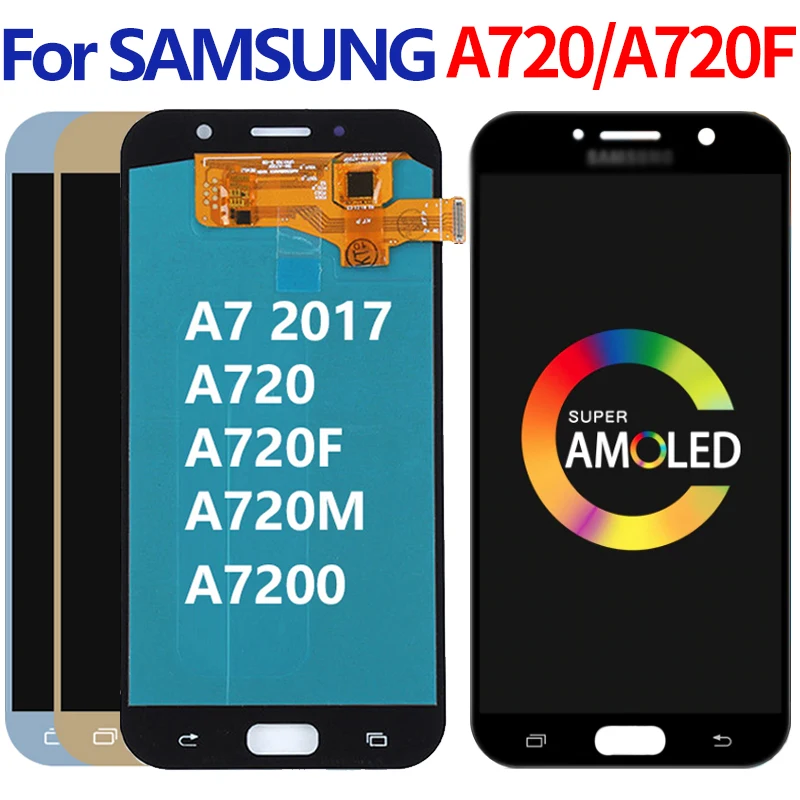 

Super Amoled для Samsung Galaxy A7 2017 LCD A720 A720M SM-A720F A720F ЖК-дисплей сенсорный экран дигитайзер в сборе Замена