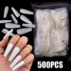 Накладные ногти с полным покрытием 500 шт., накладные ногти с искусственным прессом, длинные белые натуральные прозрачные акриловые накладные ногти, инструменты для маникюра