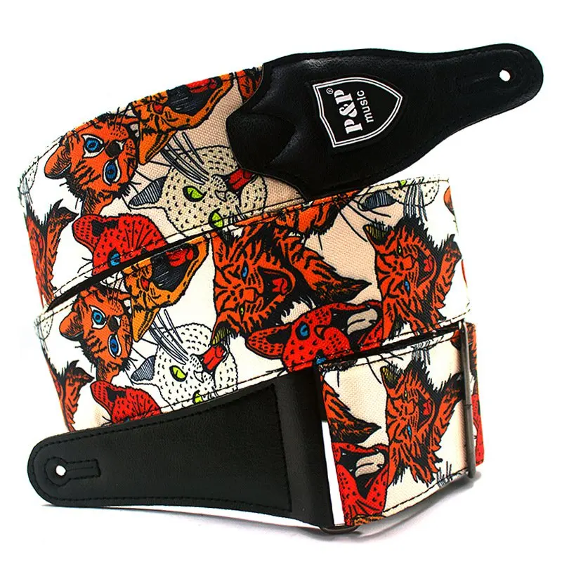 

Embroidery Guitar Belts Cotton Thicken Widen Retro Pattern Bass Ukulele Waterproof Leather String Musical Instrument Accessories