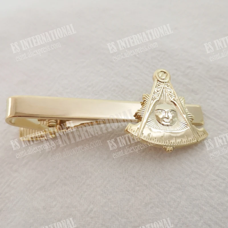 Exquisite Masonic  Tie Clip Past Master  Gold Color 3D Design Free Masons  for gift