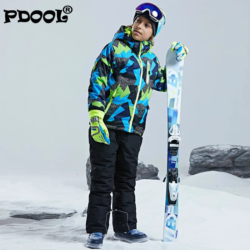 

-30 Degree Children Ski Suit 2pcs Set Kids Winter Outdoor Jacket And Teen Ski Pant Waterproof Thicken Teenage Snowsuit Clothes