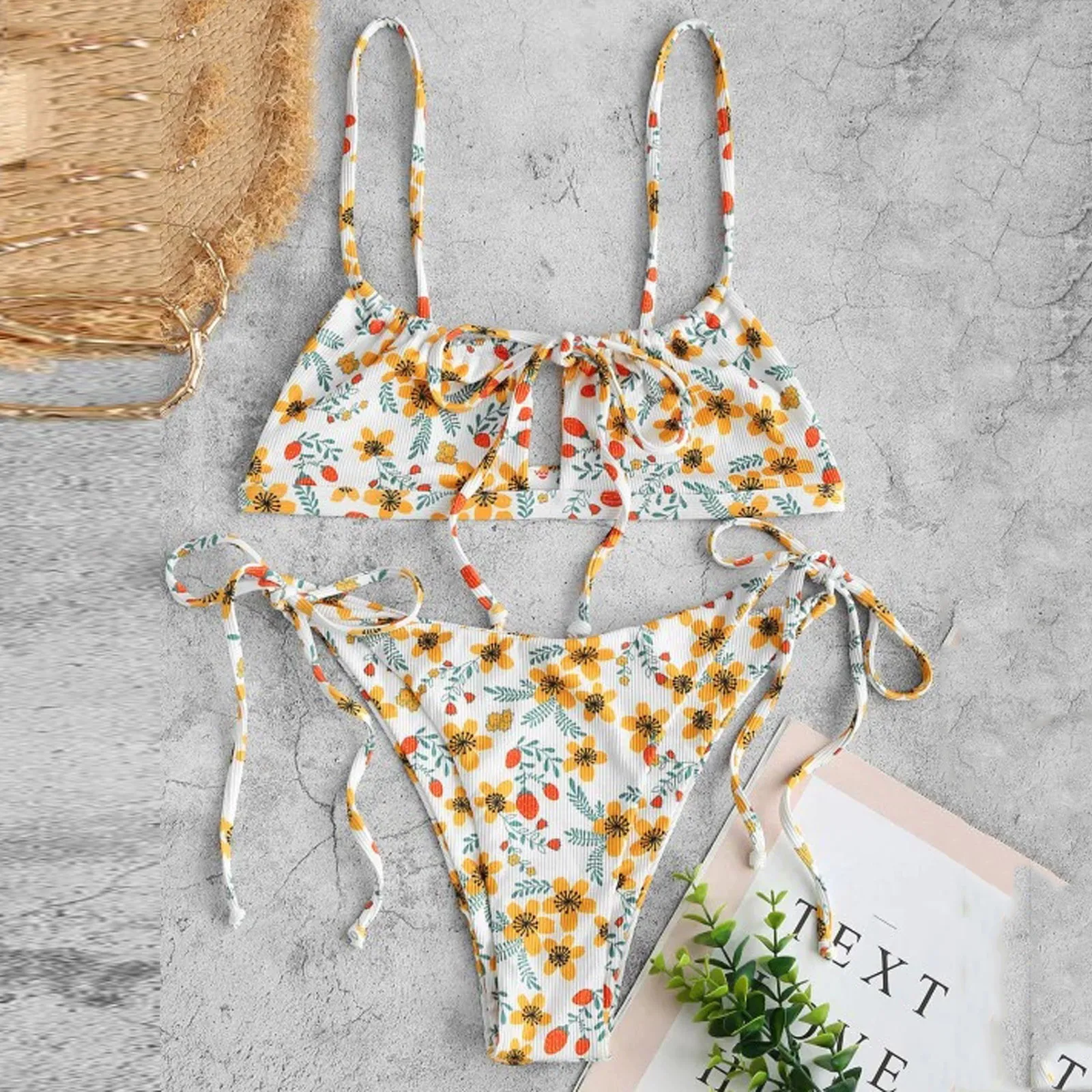 Для женщин летний розовый купальник с низкой талией на шнуровке рюшами микро