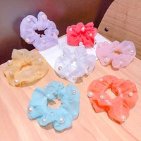 new women girls cute colorful pearls chiffon scrunchie rubber bands ponytail holder sweet headband fashion hair accessories