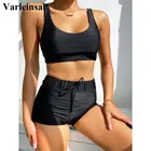 Женский комплект бикини, черный купальник из двух частей с высокой талией, спортивная одежда для плавания, V2604, женский купальник бикини