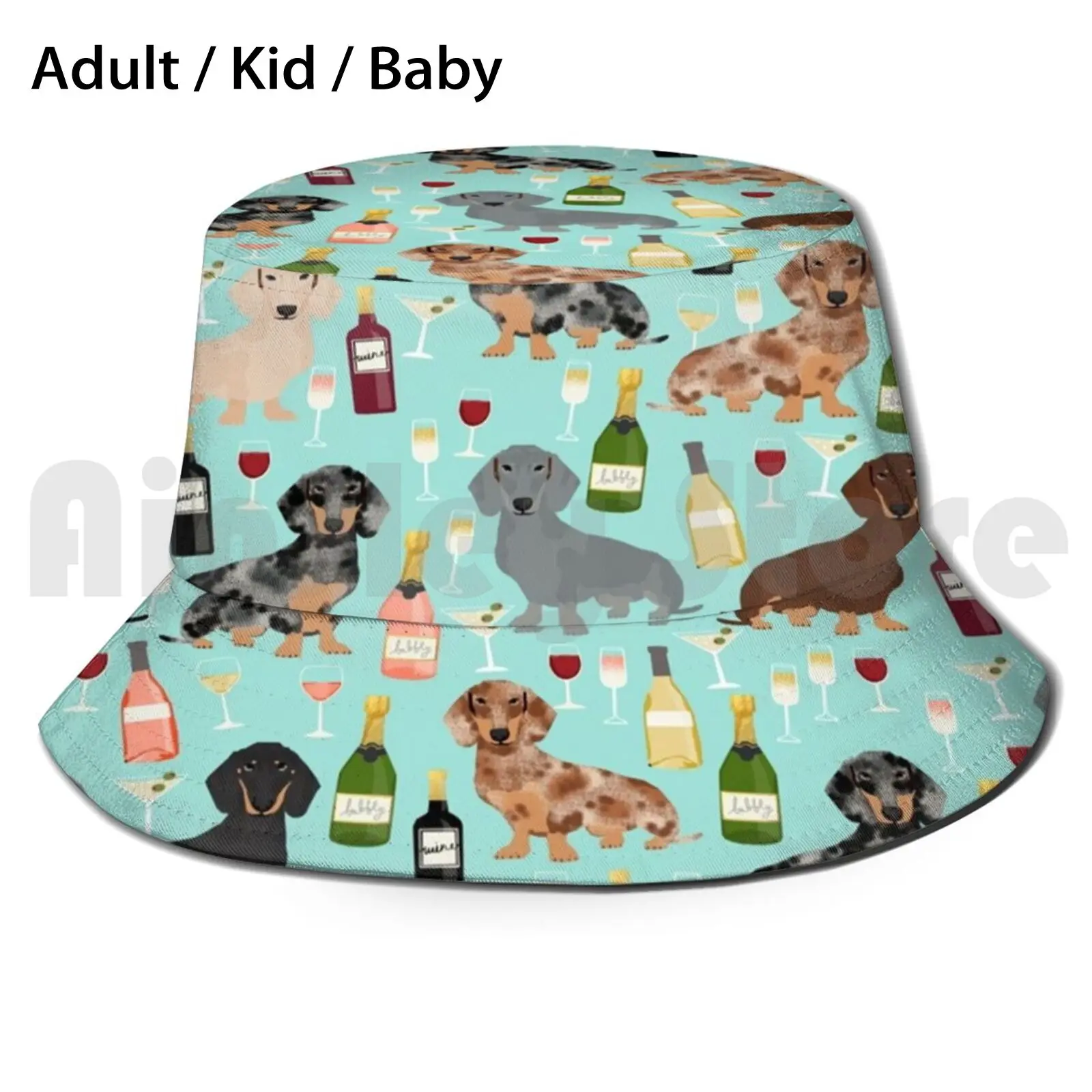 

Dachshund Wine Champagne Cocktails Rose Doxie Dachsie Dog Breed Pattern Sun Hat Foldable UV Protection Dachshund Doxie