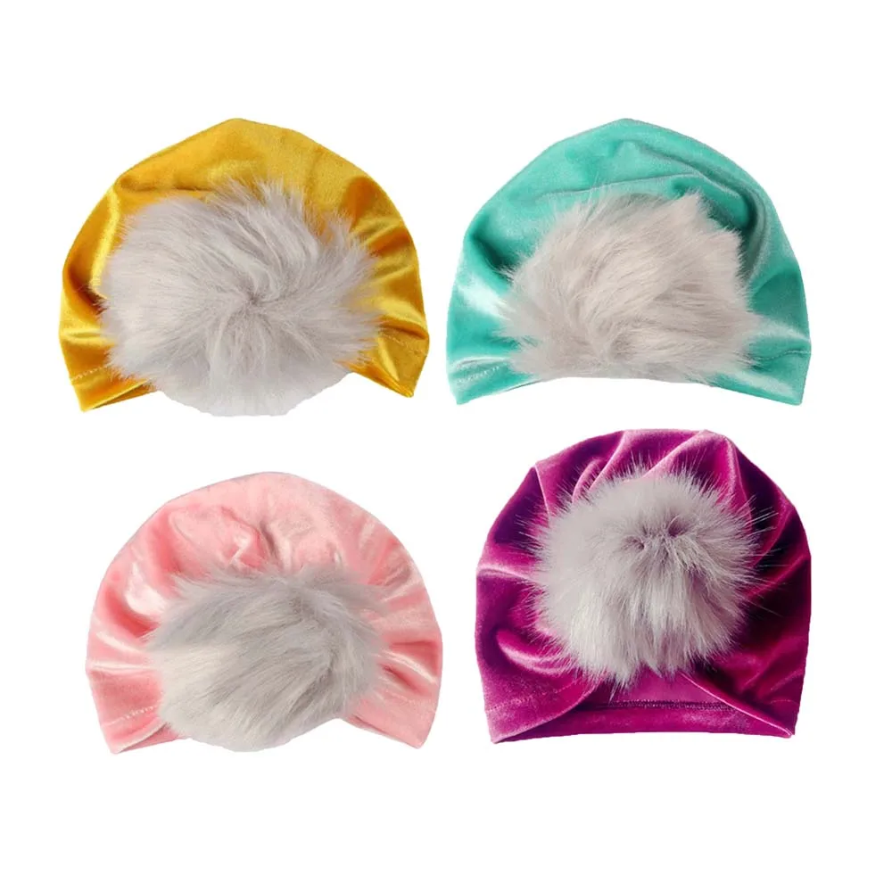 1 шт. осенне-зимняя теплая шапка для младенца золото бархат сплошной цвет детский