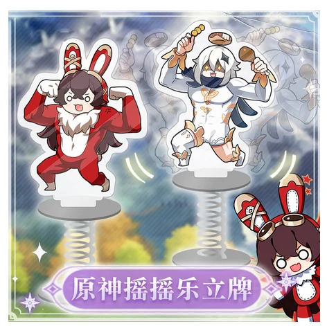 

Anime Game Genshin Impact Amber Paimon Cartoon Cute Acrylic Desktop Decor Creative Spring Shake Fighter Stand Model Plate Toy