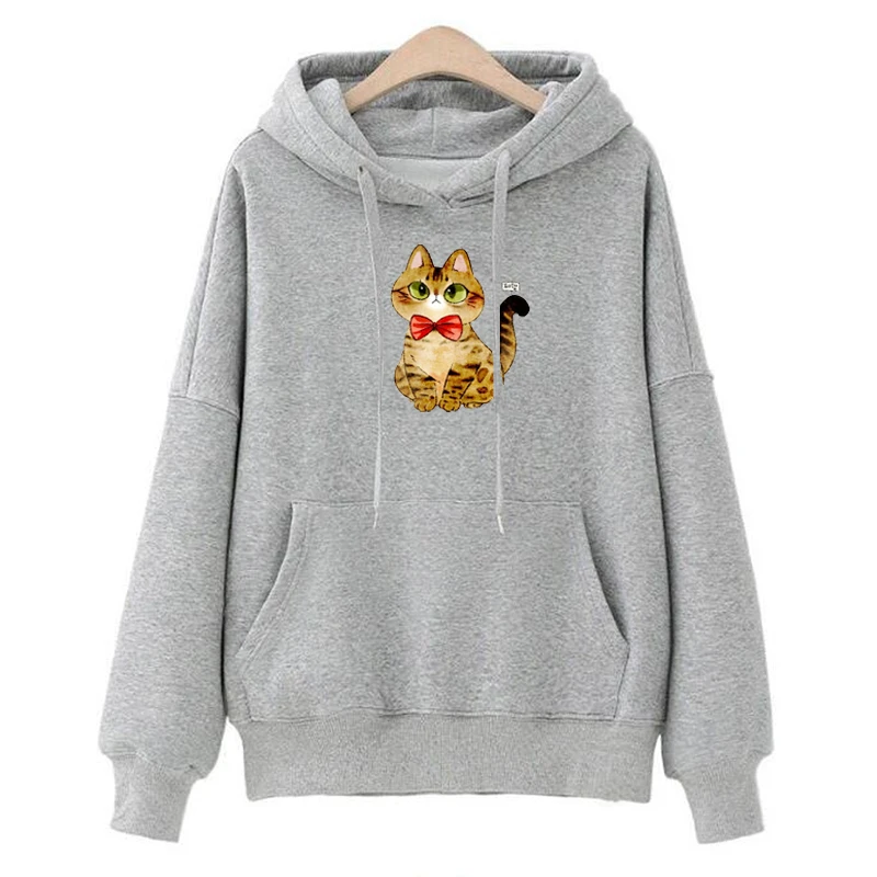 

Sweatshirts Fashion Patchwork Cat Pattern Print Pullovers Tops Women Casual O-Neck Coat Adies Autumn Casual Sportswear Hoodies